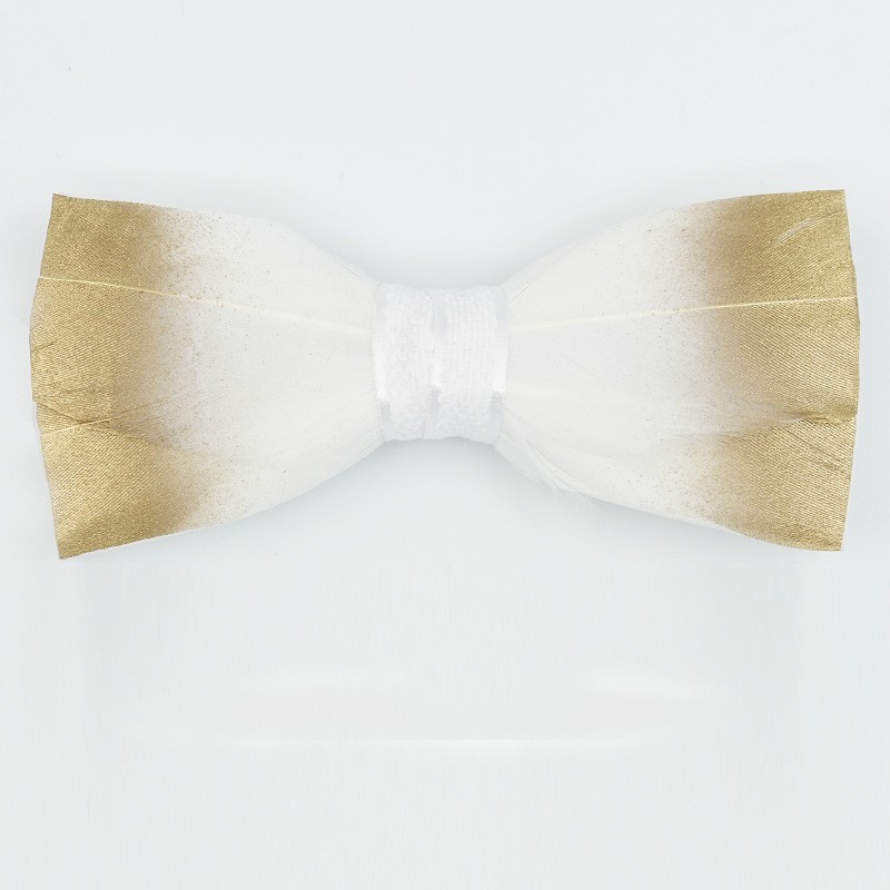 White and gold duck feather bow tie
