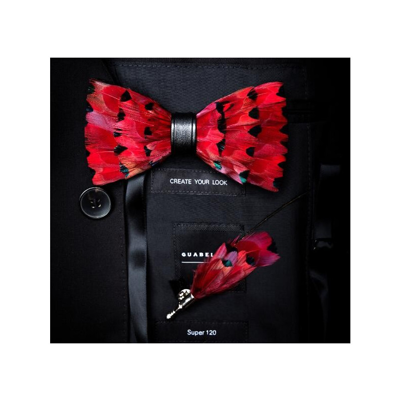 Red duck feather bow tie
