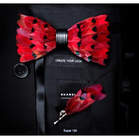 Red duck feather bow tie