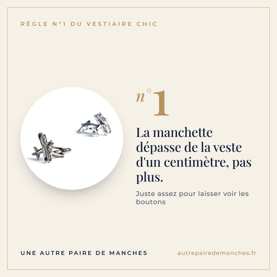 La manchette dépasse de la veste d'un centimètre, pas plus.